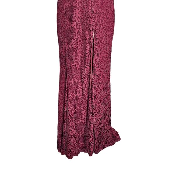 Fame & Partners Slit Front Strappy Backless Lace Gown in Wine Size 4 NWT - Picture 8 of 14